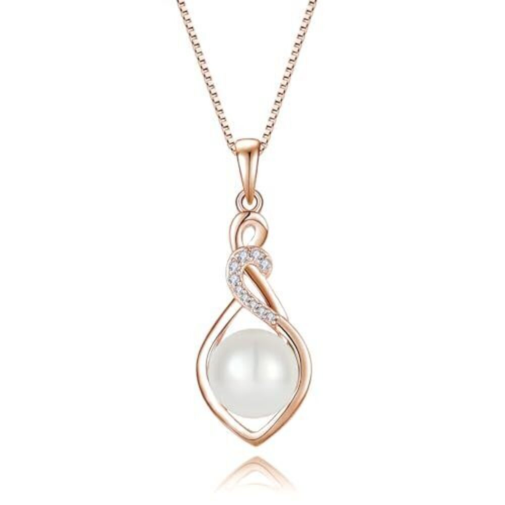 Oskan iInfinity Rose Gold Plated Pearl Necklace for Women 925 Sterling Silver 5